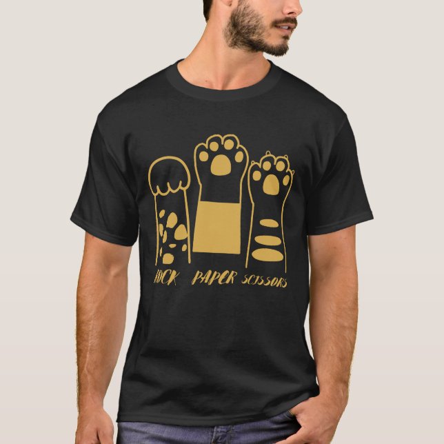 Rock Paper Scissors Funny Cat Paws T-Shirt (Front)
