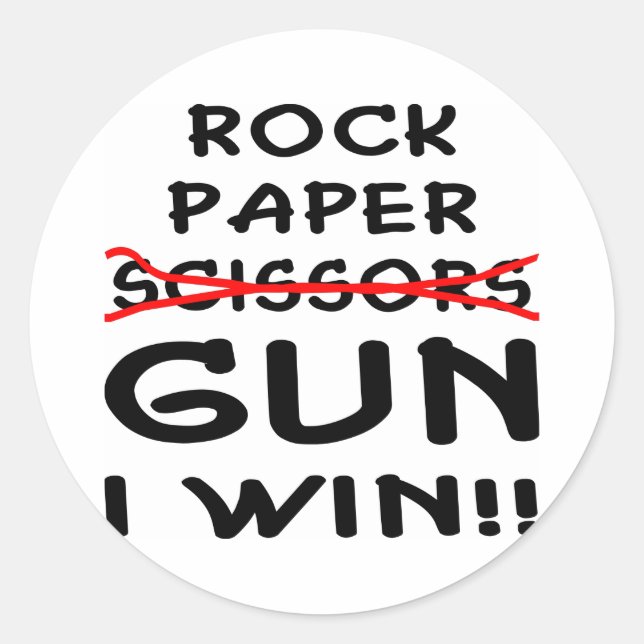 Rock Paper Scissors Gun I Win Classic Round Sticker (Front)