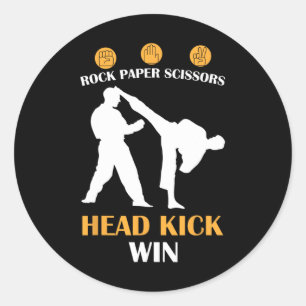Rock Paper Scissors Head Kick I Win Yellow Karate Classic Round Sticker