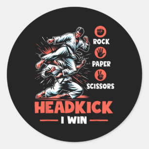 Rock Paper Scissors Headkick Win Funny Taekwondo K Classic Round Sticker