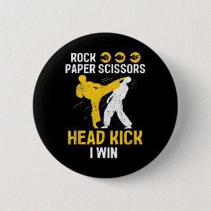 Rock Paper Scissors Headkick Win - Taekwondo Karat 6 Cm Round Badge