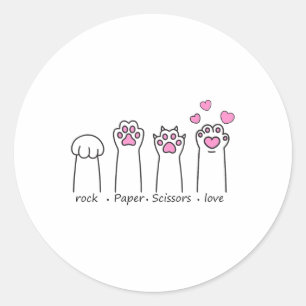 Rock Paper Scissors Love Funny Cat Hand Game Valen Classic Round Sticker