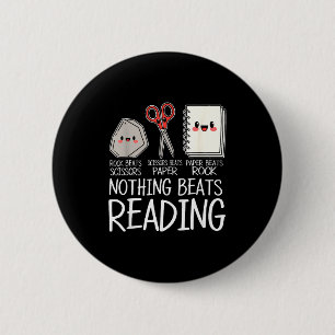 Rock paper scissors nothing beats reading book 6 cm round badge