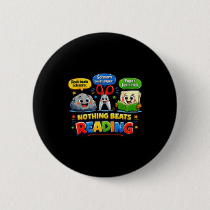 Rock paper scissors nothing beats reading funny 6 cm round badge