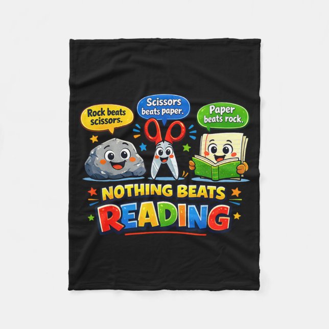 Rock paper scissors nothing beats reading funny fleece blanket (Front)