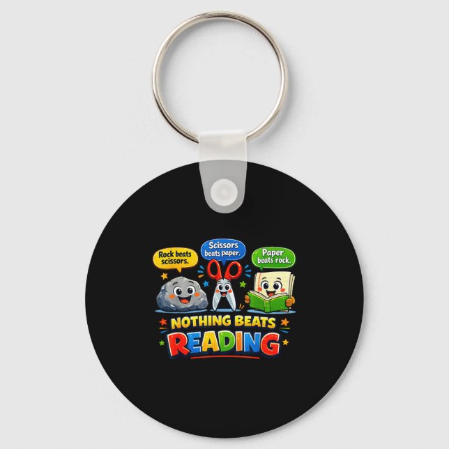 Rock paper scissors nothing beats reading funny key ring (Front)