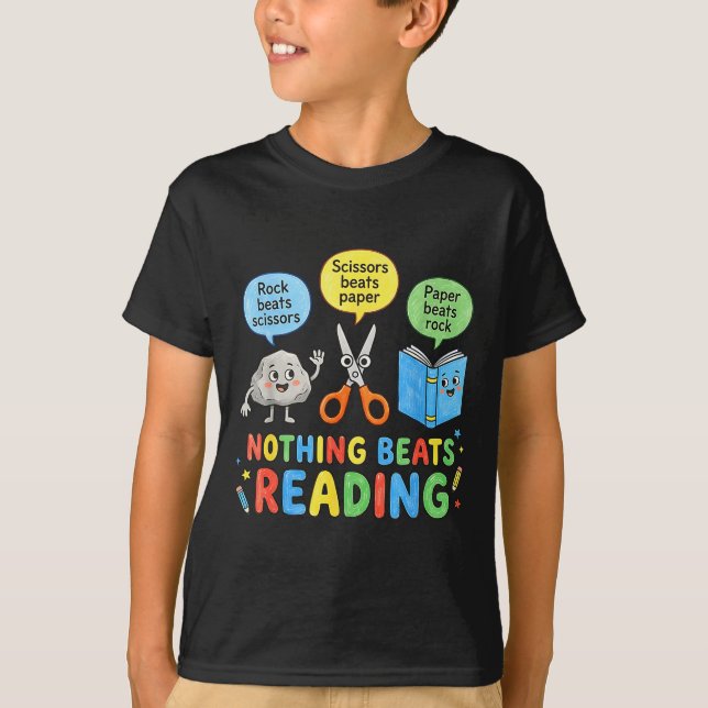 Rock paper scissors nothing beats reading funny T-Shirt (Front)