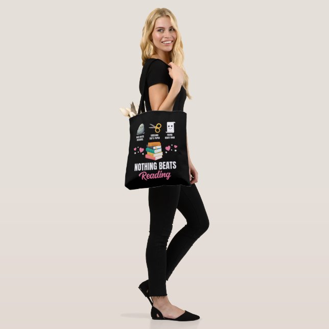 Rock Paper Scissors Nothing Beats Reading Tote Bag (On Model)