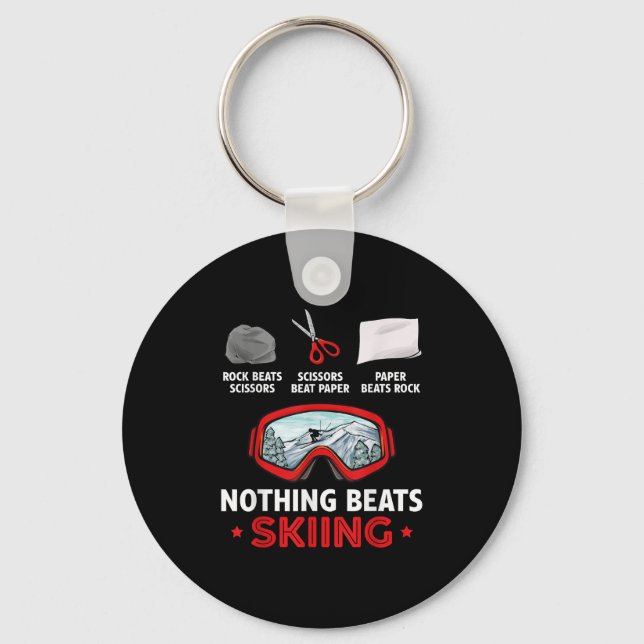 Rock Paper Scissors Nothing Beats Skiing  Key Ring (Front)