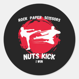 Rock Paper Scissors Nuts Kick Win Funny Taekwondo  Classic Round Sticker