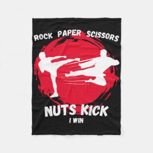 Rock Paper Scissors Nuts Kick Win Funny Taekwondo Fleece Blanket