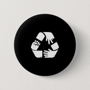 Rock paper scissors recycling symbol funny hand 6 cm round badge