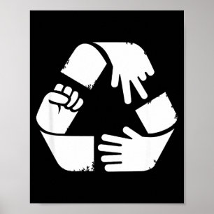 Rock paper scissors recycling symbol funny hand poster