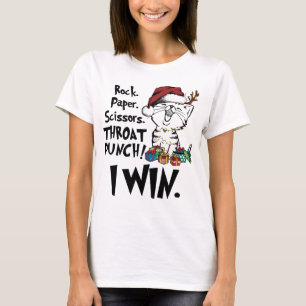 Rock Paper Scissors Throat Punch I Win Cat Christm T-Shirt