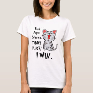 Rock Paper Scissors Throat Punch I Win Cat Funny  T-Shirt