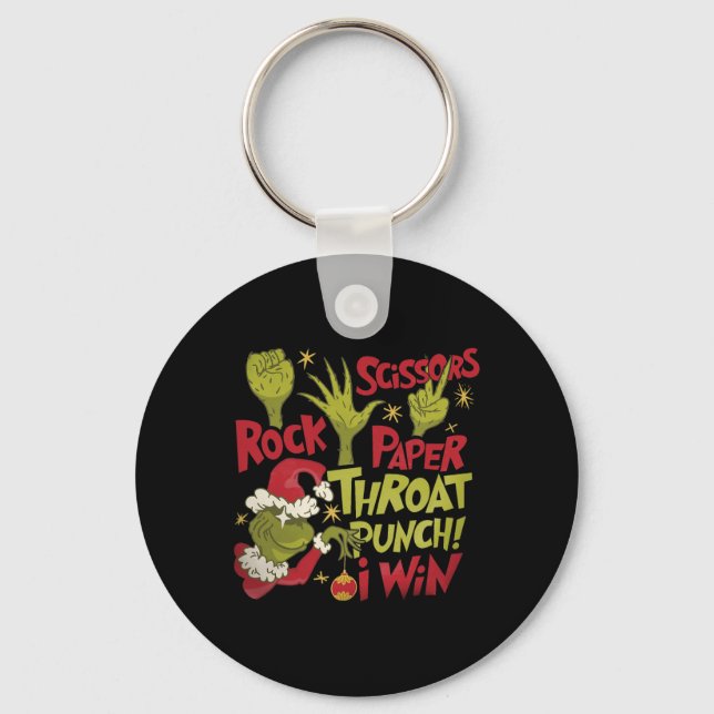 Rock Paper Scissors Throat Punch I Win Funny Chris Key Ring (Front)