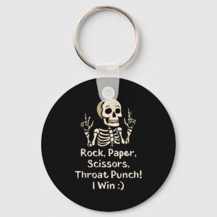 Rock, Paper Scissors Throat Punch I Win Funny Skel Key Ring