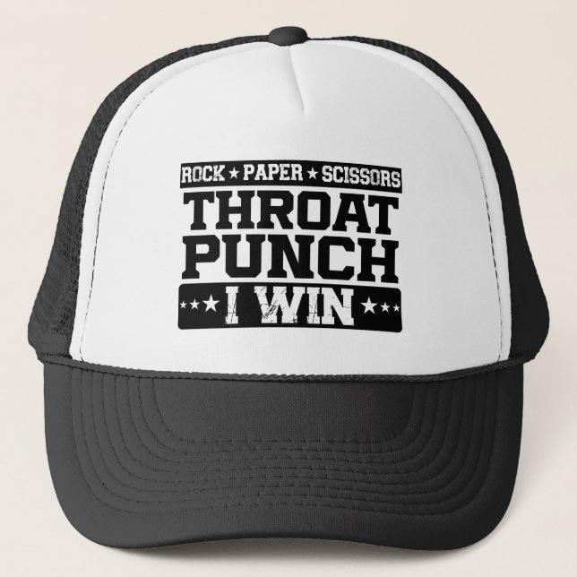 Rock Paper Scissors Throat Punch I Win, Funny  Trucker Hat (Front)