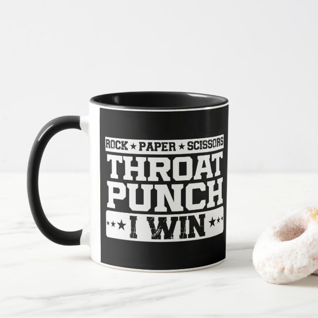 Rock Paper Scissors Throat Punch I Win Humour Quot Mug (With Donut)