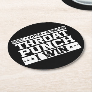 Rock Paper Scissors Throat Punch I Win Humour Quot Round Paper Coaster