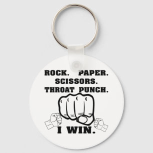 Rock Paper Scissors Throat Punch I Win Key Ring