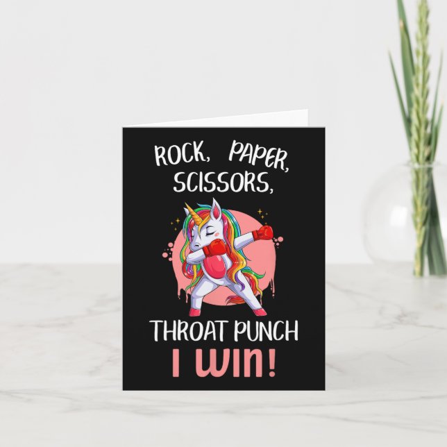 Rock Paper Scissors Throat Punch I Win Unicorn Box Card (Front)