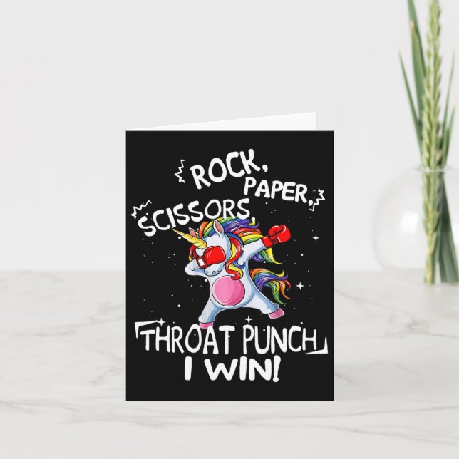 Rock Paper Scissors Throat Punch I Win Unicorn Box Card (Front)