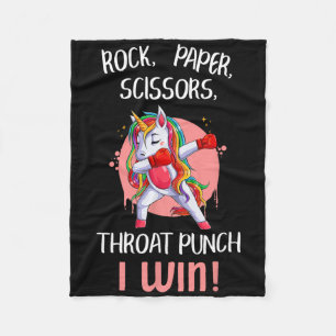 Rock Paper Scissors Throat Punch I Win Unicorn Box Fleece Blanket