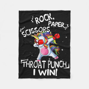 Rock Paper Scissors Throat Punch I Win Unicorn Box Fleece Blanket
