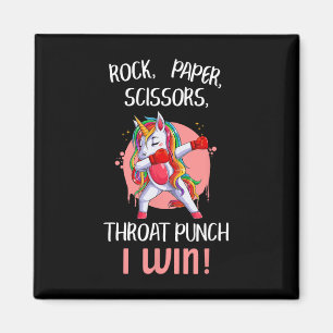 Rock Paper Scissors Throat Punch I Win Unicorn Box Magnet