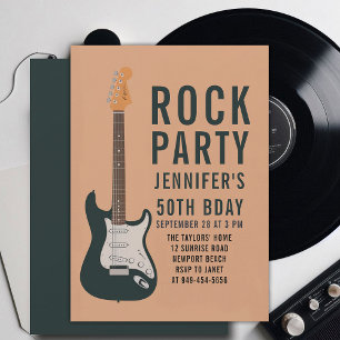 Rock Party Guitar Peach Adult Modern Fun Birthday Invitation
