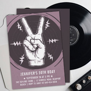 Rock Party Peace Sign Pink Adult Modern Birthday Invitation