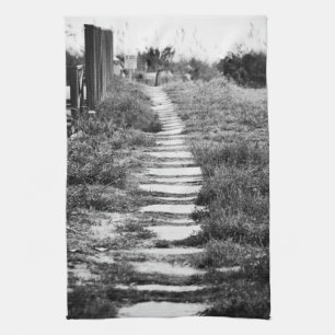 Rock Path up the hill in B/W Tea Towel