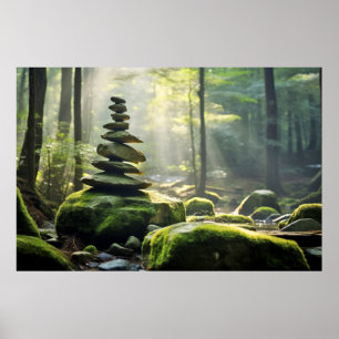 Rock Pebble Forest Tranquil Peaceful Poster