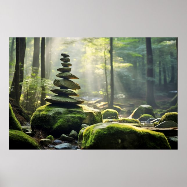 Rock Pebble Forest Tranquil Peaceful  Poster (Front)