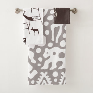 Rock Petroglyph Ancient European Deer Hunting Bath Towel Set