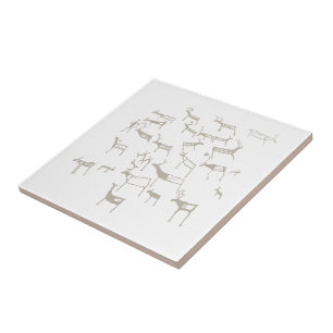 Rock Petroglyph Ancient European Deer Hunting Tile