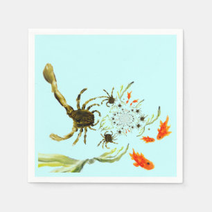Rock Pool Crabs Fish Funny Beach Napkin
