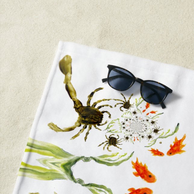 Rock Pool Funny Crabs Fish Seaside Beach Towel (In Situ)