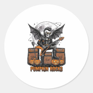 Rock Pumpkin Skull Vintage Engraving Halloween Shi Classic Round Sticker
