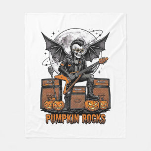 Rock Pumpkin Skull Vintage Engraving Halloween Shi Fleece Blanket