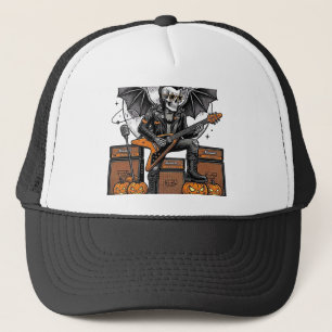 Rock Pumpkin Skull Vintage Engraving Halloween Shi Trucker Hat