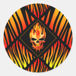 Rock & Roll Band Musician Flaming Skull Custom Gig Classic Round Sticker