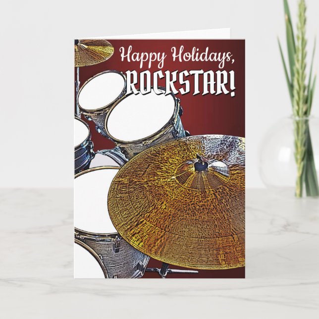 Rock & Roll Christmas Drummer Rockstar Holiday Card (Front)