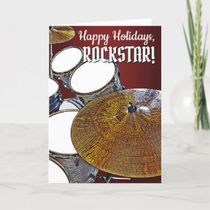 Rock & Roll Christmas Drummer Rockstar Holiday Card