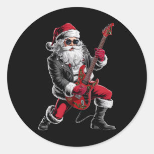 Rock & Roll Christmas Santa Claus Guitar Player Classic Round Sticker
