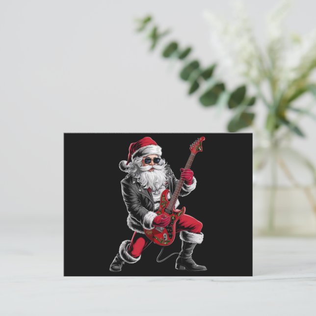 Rock & Roll Christmas Santa Claus Guitar Player Holiday Postcard (Standing Front)