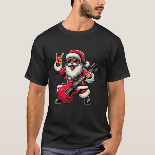 Rock Roll Christmas Santa Claus Guitar Player Men  T-Shirt (Front)