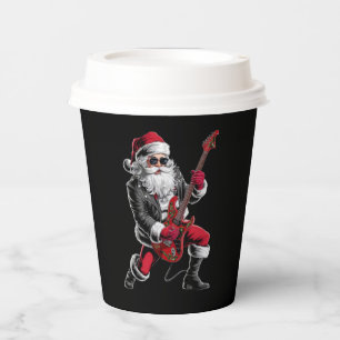 Rock & Roll Christmas Santa Claus Guitar Player Paper Cups
