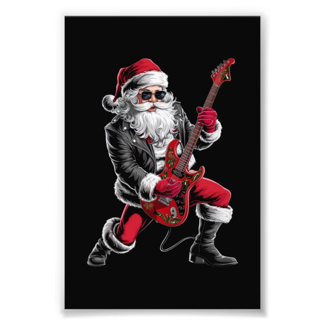 Rock & Roll Christmas Santa Claus Guitar Player Photo Print (Front)